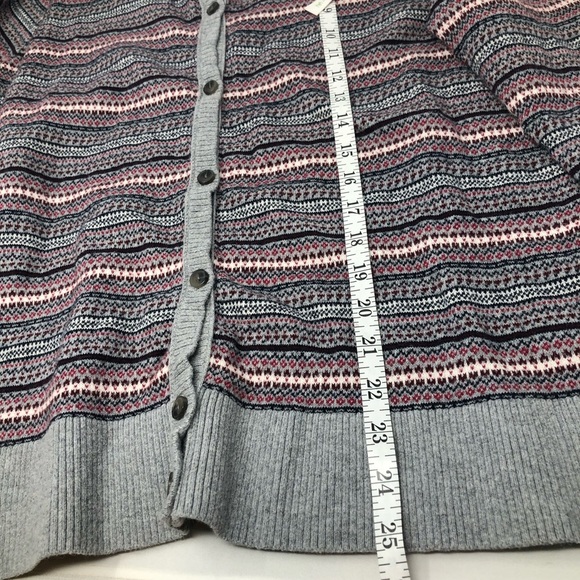 L.L. Bean Cardigan Fair Isle Cotton Cashmere Blend Sweater Gray Pink Size Large - Picture 10 of 14